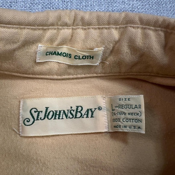 VTG 90s St Johns Bay Chamois Cloth Long Sleeve Button Up Shirt Men L Yellow USA - Picture 3 of 7